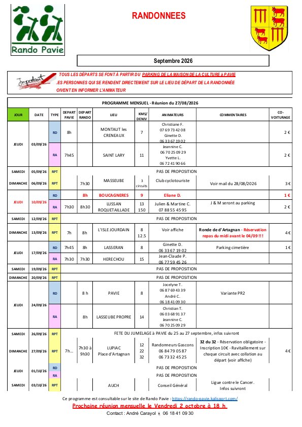 Programme Randonnées