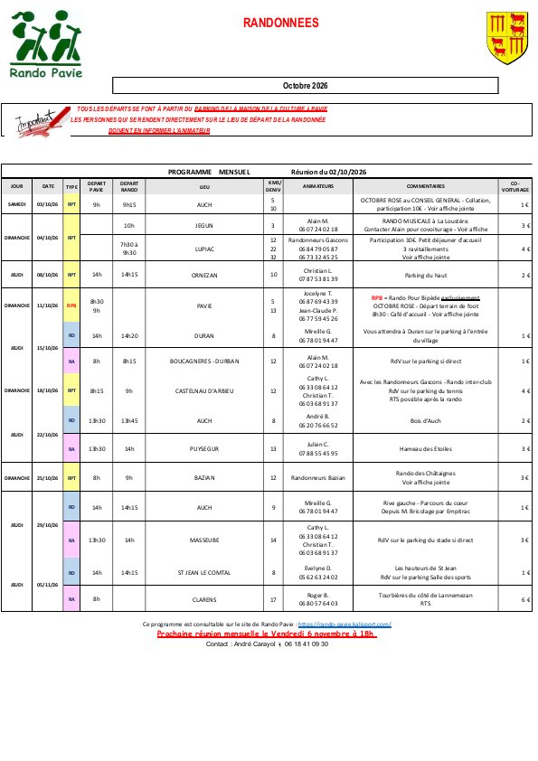 Programme Randonnées